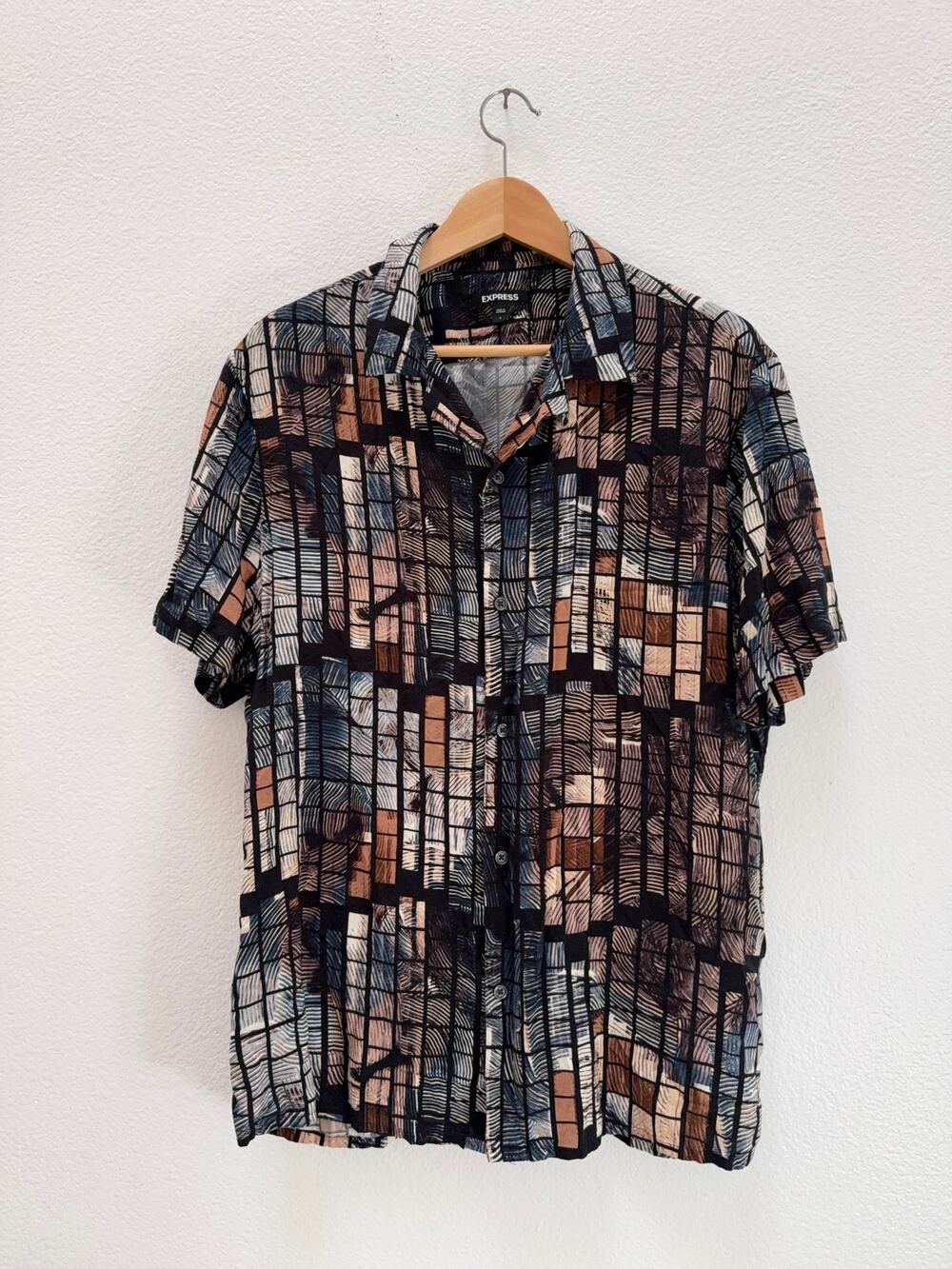 Express Men's Large Short Sleeve Button Up Shirt Abstract Geometric
